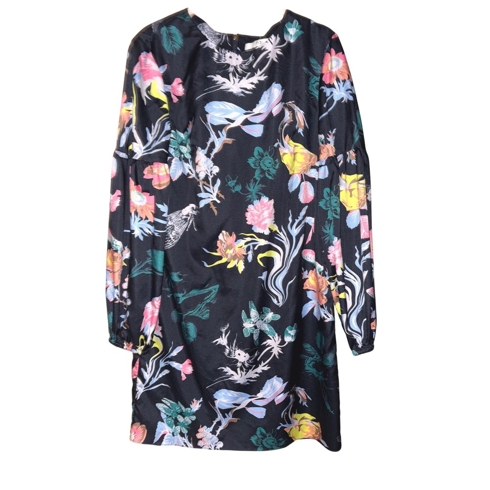 Tibi Gothic Floral Shift‎ Dress Blouson Sleeves Butterfly Flowers sz 4 Navy